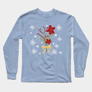 Winter Christmas Holidays Flower Bouquet Long Sleeve T-Shirt